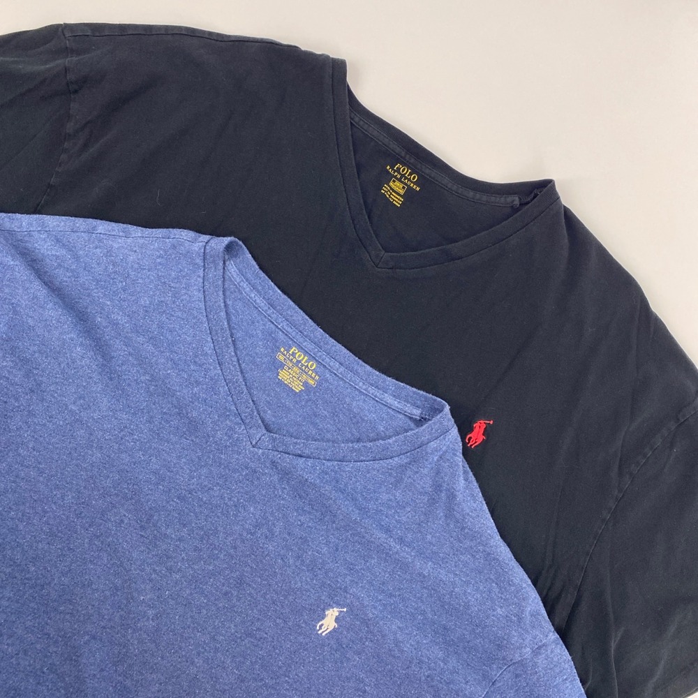 Polo Ralph Lauren T Shirt Men 2XB XXL Black Blue V Neck Classic Two Pack Preppy